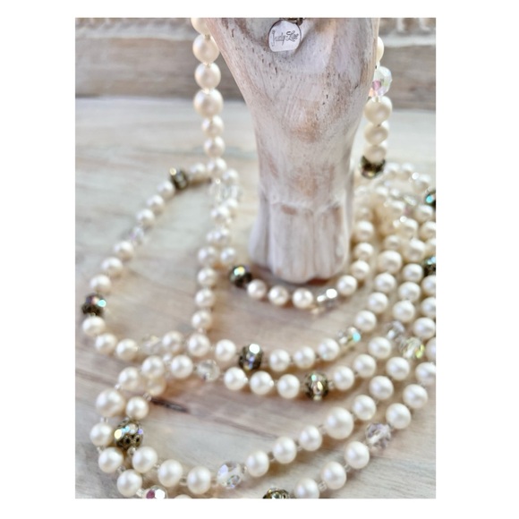 Vintage Judy Lee Faux Pearl Aurora Borealis Signed Necklace - Picture 5 of 11